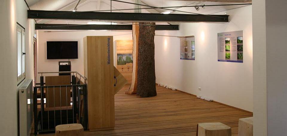 Haus von Innen mit Holzverkleidung / Informationszentrum von innen